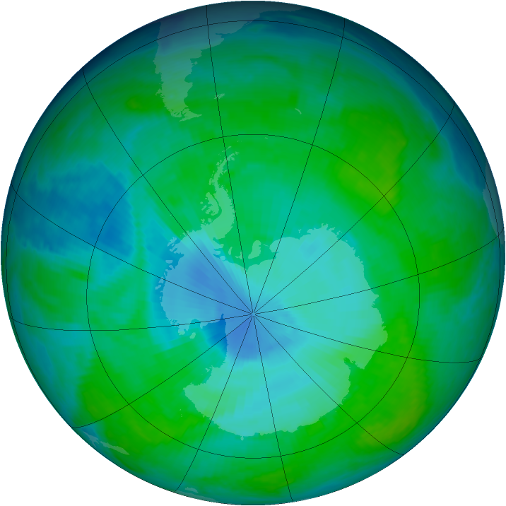 Antarctic ozone map for 25 December 1997